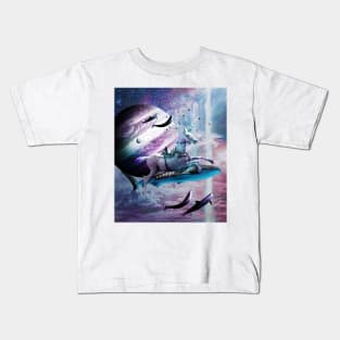 Unicorn Riding Shark In Space Kids T-Shirt